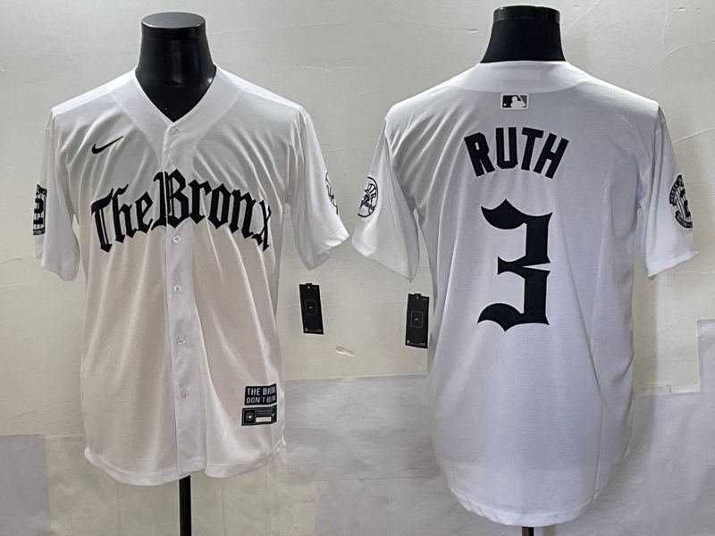 Men 2025 New York Yankees 3 Ruth White Five generations Joint Name Nike MLB Jersey style 1